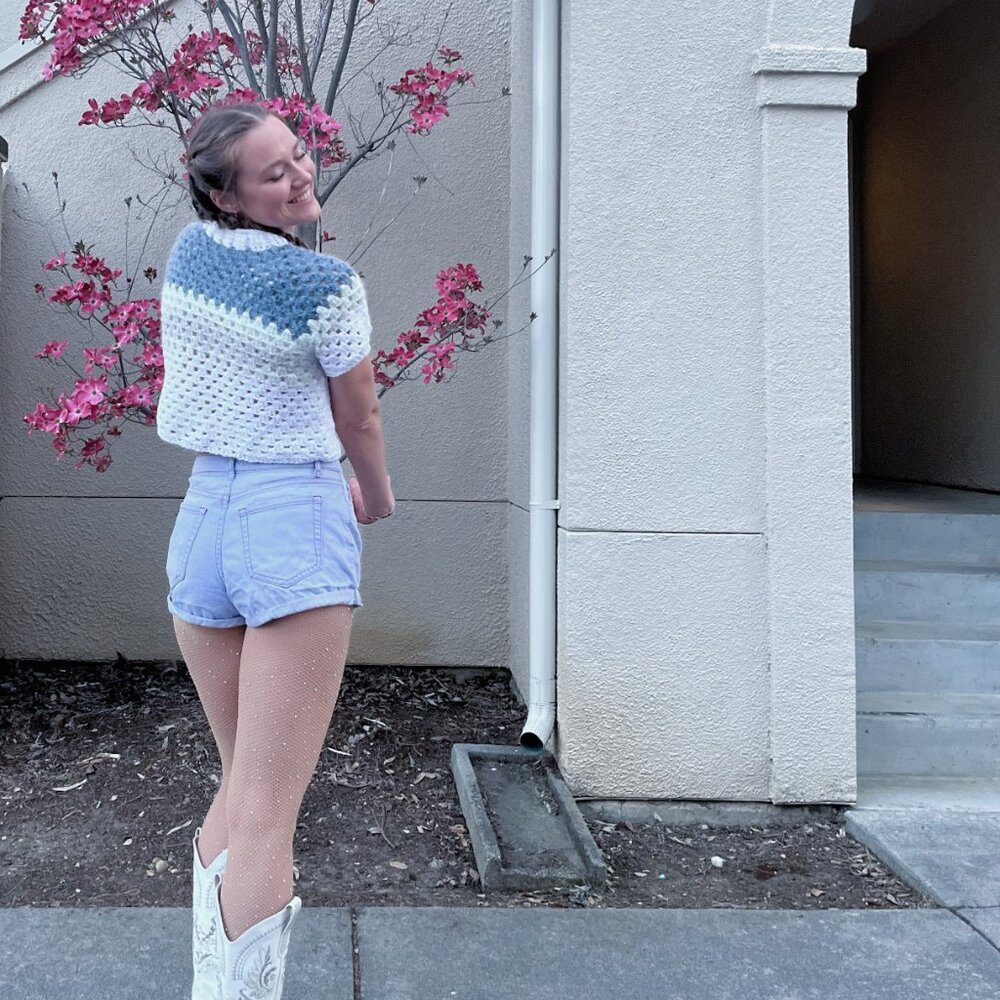 Handmade Crochet Cropped Tee - Picture 2 of 3